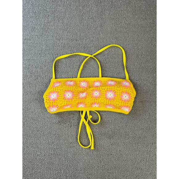 Wild Fable Bikini Swim Top Crochet Retro Hippie Yellow Pink Size Small - Picture 1 of 5